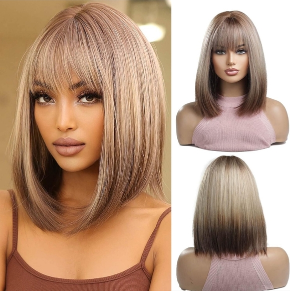 Brown Blonde Ombre Bob Wig - Picture 1 of 5
